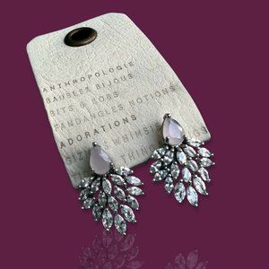ANTHROPOLOGIE Deco CRYSTAL Stud Earrings - Pierced Pink Rose Quartz Original $64